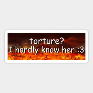 Torture? I Hardly Know Her Bumper Sticker Sticker